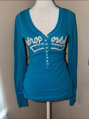 Vintage Y2K Aeropostale Long Sleeve Thermal Henley Top